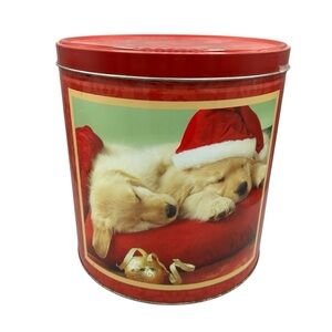 Christmas tin container holiday puppy tin storage decor gift box dog print